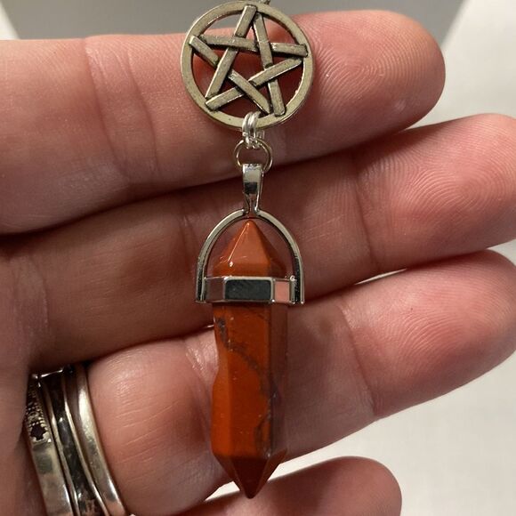 Celestial Necklace, Pendant, Universe Pentagram Celtic Red Stone Silvertone Gift - Picture 4 of 4